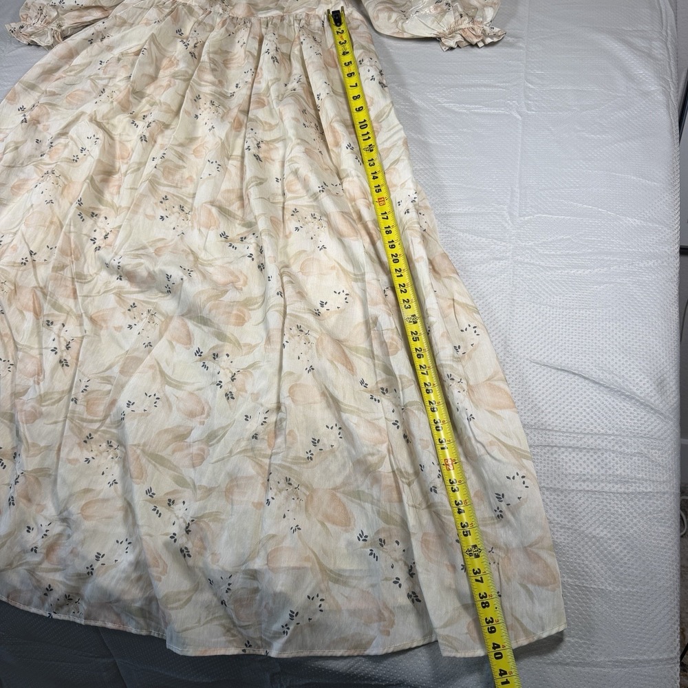 Storia Floral Puff Sleeve Maxi Dress Womens Large Lined Square Neck Cottagecore - Picture 2 of 16